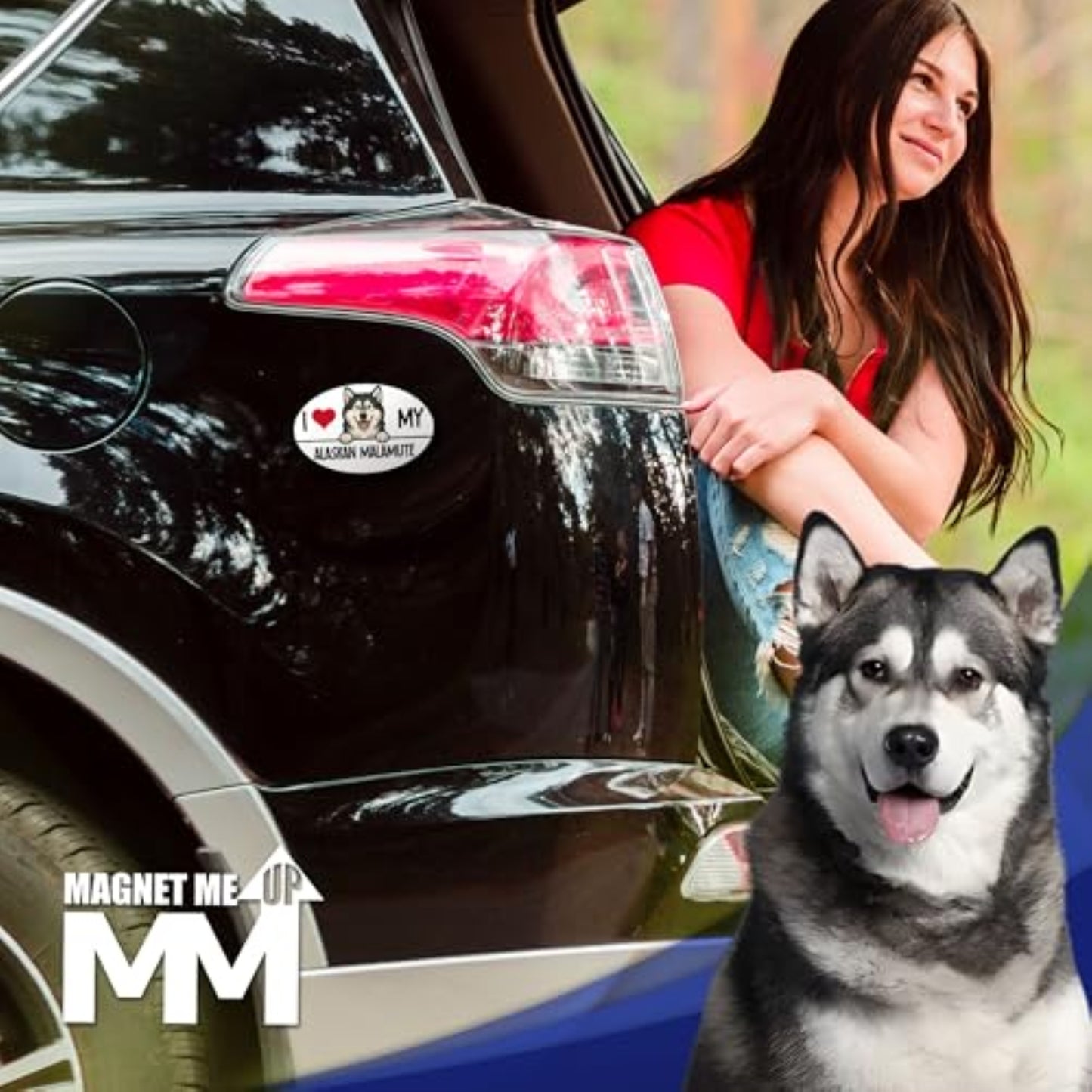 Magnet Me Up I Love My Alaskan Malamute Car Magnet, 4x6 Oval, Black and White with Red Heart, UV Printed Dog Breed Magnetic Decal, Fridge, Lockers, Dog Lover Gift, Made in USA