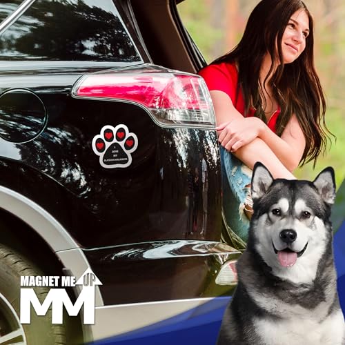 Magnet Me Up I Love My Alaskan Malamute Car Magnet, 5 Inch Pawprint, Black and White with Red Heart, UV Printed Dog Breed Magnetic Decal, Fridge, Lockers, Dog Lover Gift, Made in USA