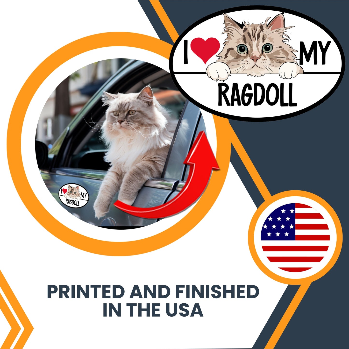 Magnet Me Up I Love My Ragdoll Cat Breed Car Magnet Decal, 4x6 Inches, Cute Peeking Cat Bumper Magnet, Calm and Quite Breed, Cuddliest Feline