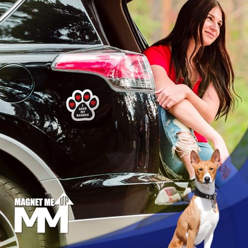 Magnet Me Up I Love My Basenji Pawprint Shaped Magnetic Decal for Cars, Trucks & SUV - 4x6 Inches, UV Printed Dog Lover Gift, Weatherproof - Made in The USA
