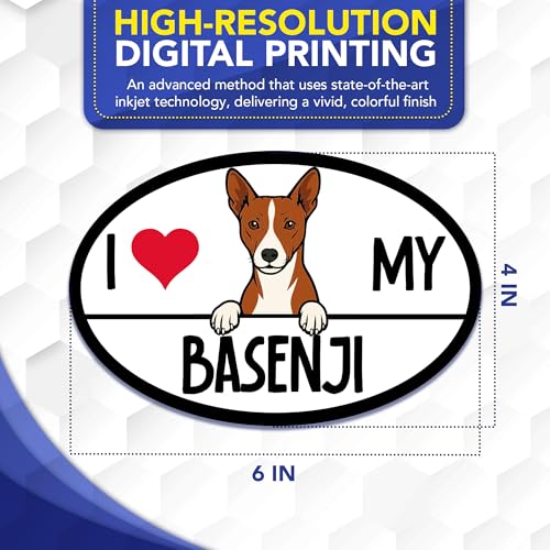 Magnet Me Up I Love My Basenji Shaped Magnetic Decal for Cars, Trucks & SUV - 4x6 Oval, UV Printed Dog Lover Gift, Weatherproof - Made in The USA