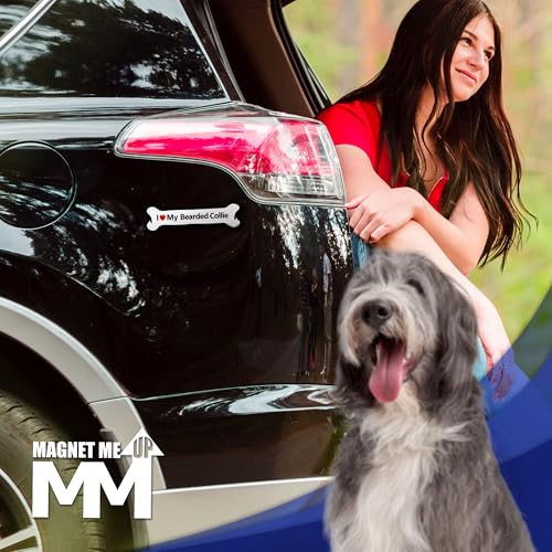 Magnet Me Up I Love My Bearded Collie Bone-Shaped Car Magnet - 2x7 Inches Full-Color Magnetic Decal for Cars Trucks & SUV - Durable UV Vinyl, Weatherproof, Dog Lover Gift Made in The USA