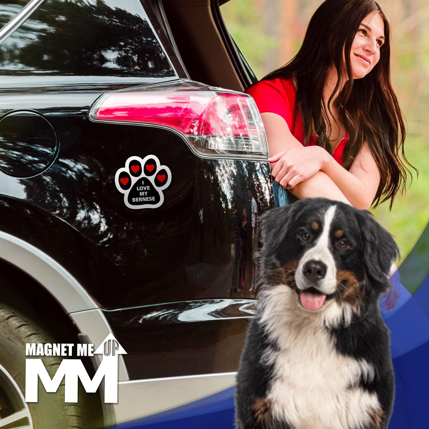 Magnet Me Up I Love My Bernese Pawprint Magnetic Decal - 5 Inch Durable UV Vinyl Cars, Trucks & SUV Magnet for Dog Lovers, Bernese Mountain Dog Gift, Full-Color Weatherproof Design, Made in USA