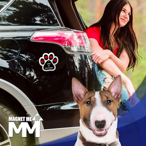 Magnet Me Up I Love My Bull Terrier Dog Pawprint Magnetic Decal for Cars, Trucks & SUV - 5 Inch Durable UV Printed Vinyl - Gift for Dog Lovers Car Magnet, Made in USA