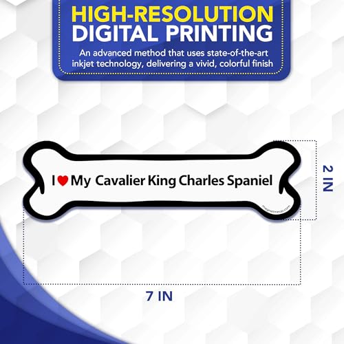 Magnet Me Up I Love My Cavalier King Charles Spaniel Bone Car Magnet 2x7 Inches - Durable UV Printed Magnetic Decal for Cars, Trucks & SUV, Dog Lover Gift, Made in The USA