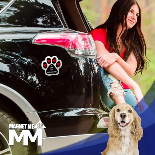 Magnet Me Up I Love My Cocker Spaniel Magnetic Decal - 5 Inch Pawprint Shaped Magnet for Cars, Trucks & SUV, for Dog Lovers, Full-Color UV Printed Weatherproof Vinyl, Made in The USA