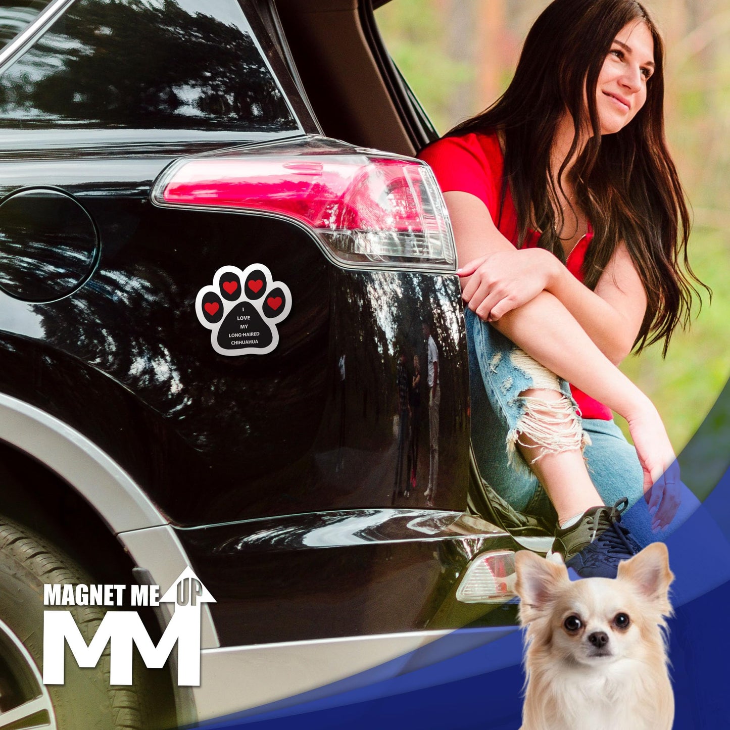Magnet Me Up I Love My Long-Haired Chihuahua Car Magnet - 5 Inch Pawprint Shaped Magnetic Decal for Cars, Trucks & SUV Gifts for Dog Lovers - Full-Color UV Printed, Weatherproof Vinyl, Made in the USA