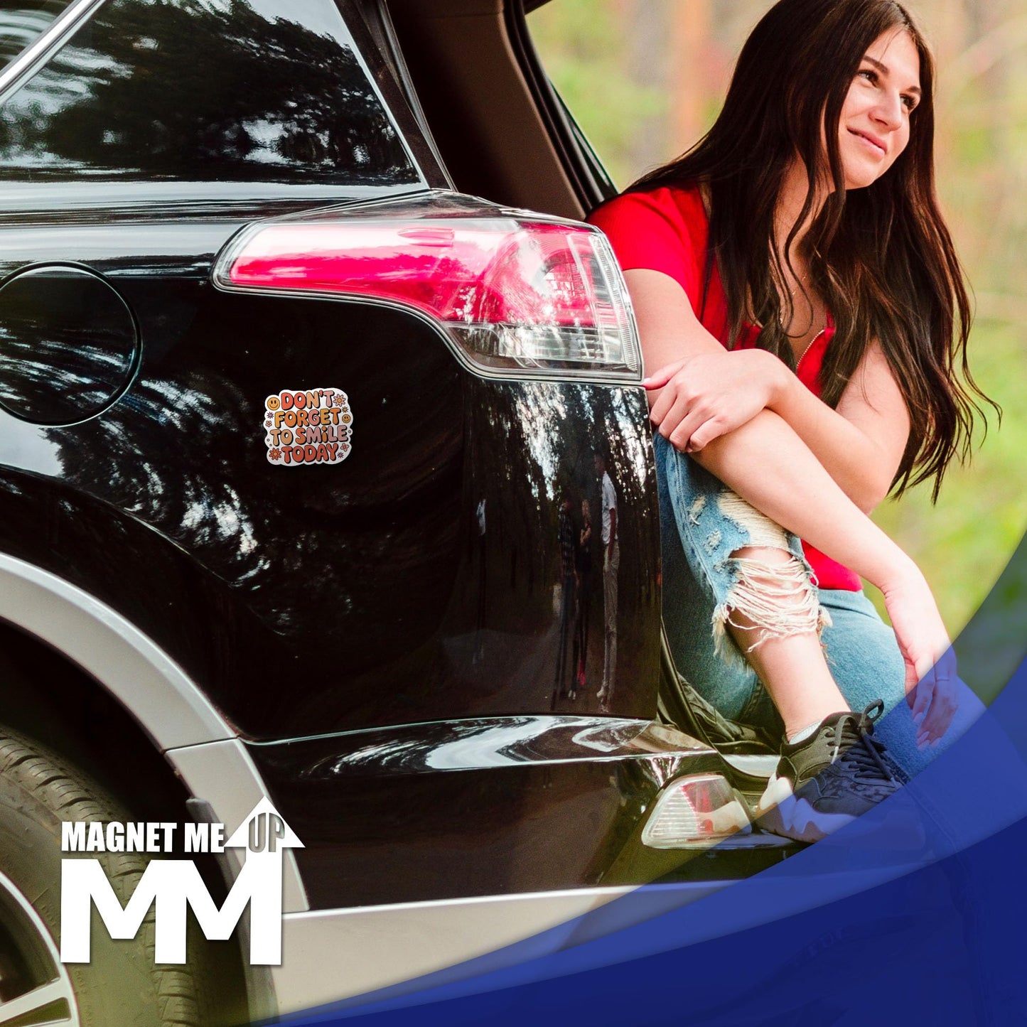 Magnet Me Up Don?t Forget to Smile Today Car Magnet - 4x5 Inches Retro Positive Quote Magnetic Decal for Cars, Lockers & Fridge - Full Color UV Printed, Durable Weatherproof Vinyl, Made in USA