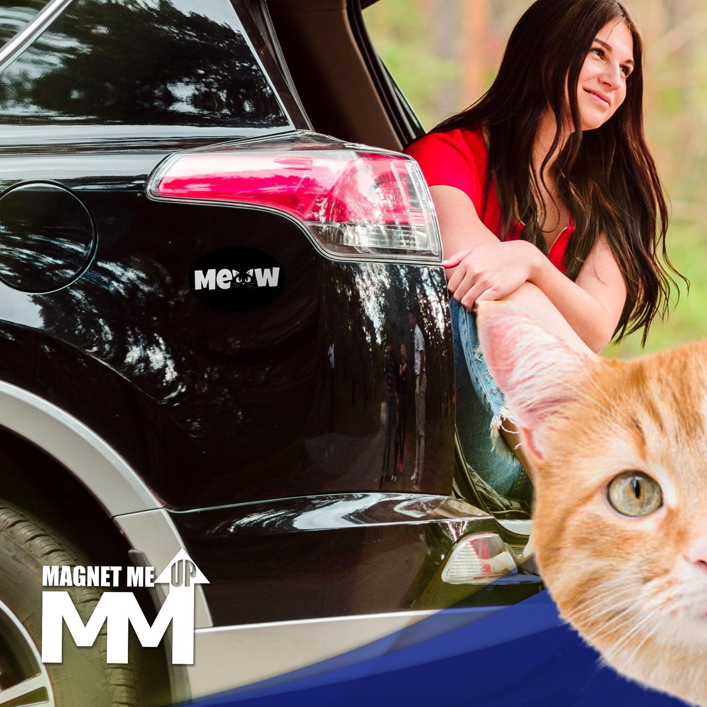 Magnet Me Up Oval Meow Cat Black Car Magnet - 4x6 Oval UV Printed Magnetic Decal for Cars, Trucks & SUV for Cat Lover, Weatherproof Vinyl Pet Car Magnet, Made in The USA