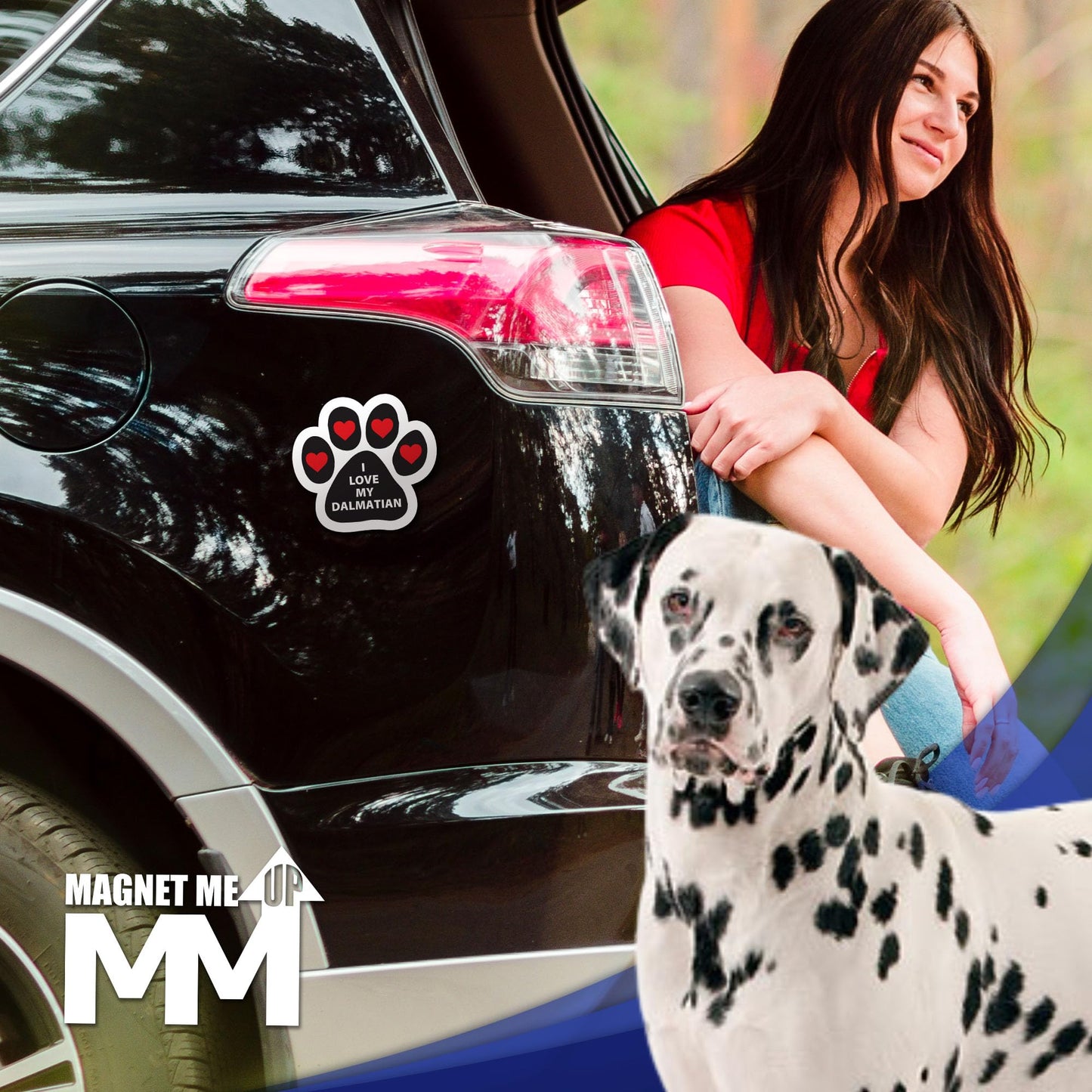 Magnet Me Up I Love My Dalmatian Car Magnet - 5 Inches Pawprint Magnetic Decal for Cars, Trucks & SUV, Accessories Gift for Dog Lover, Full-Color UV Printed Vinyl, Weatherproof, Made in USA