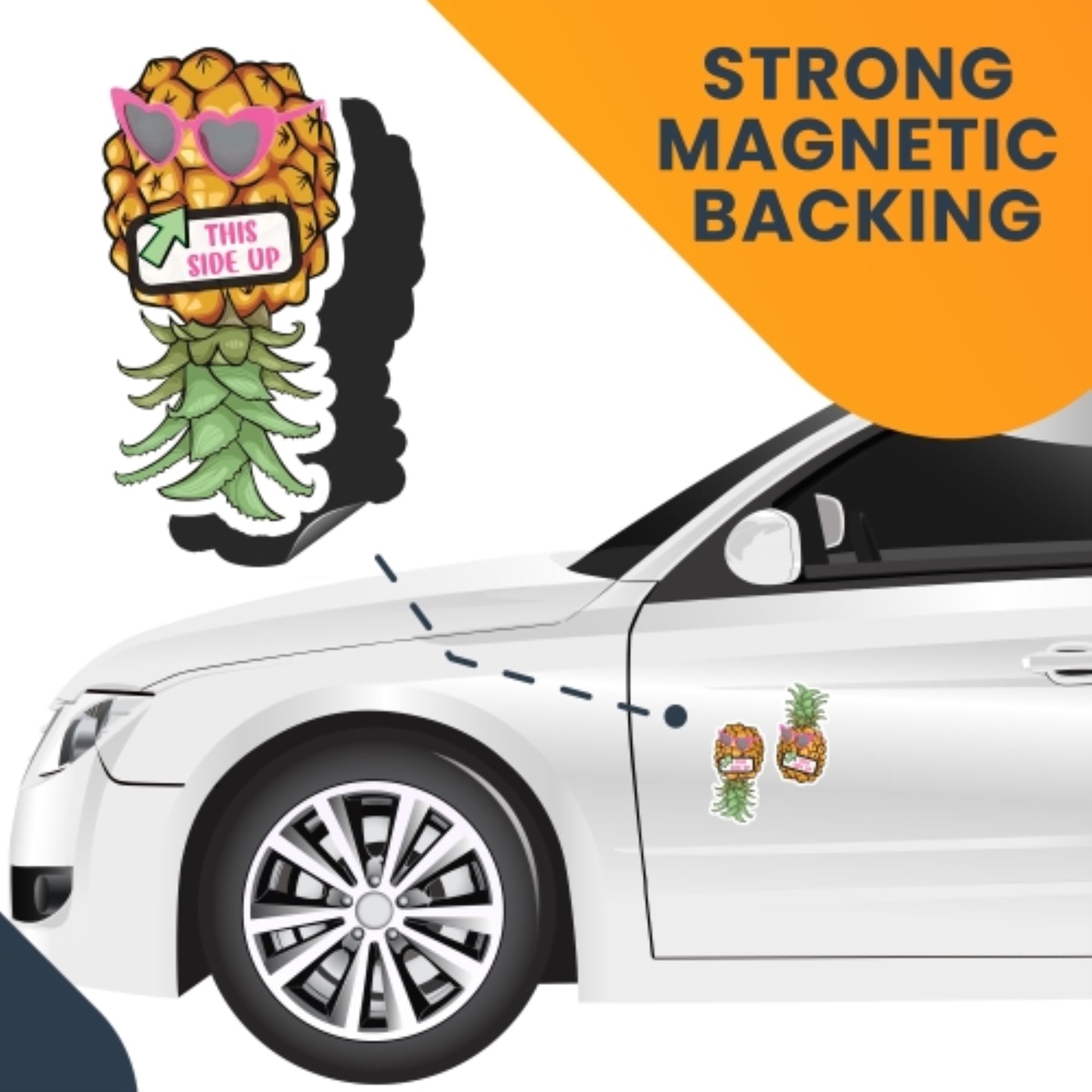 Magnet Me Up Combo 2 Pk This Side Up Right Side Up and Upside Down Pineapple with Sunglasses Magnet Decal, 4x6 Inch, Automotive Magnet for Car, Truck, SUV, Cruise Ship Door or Any Magnetic Surface