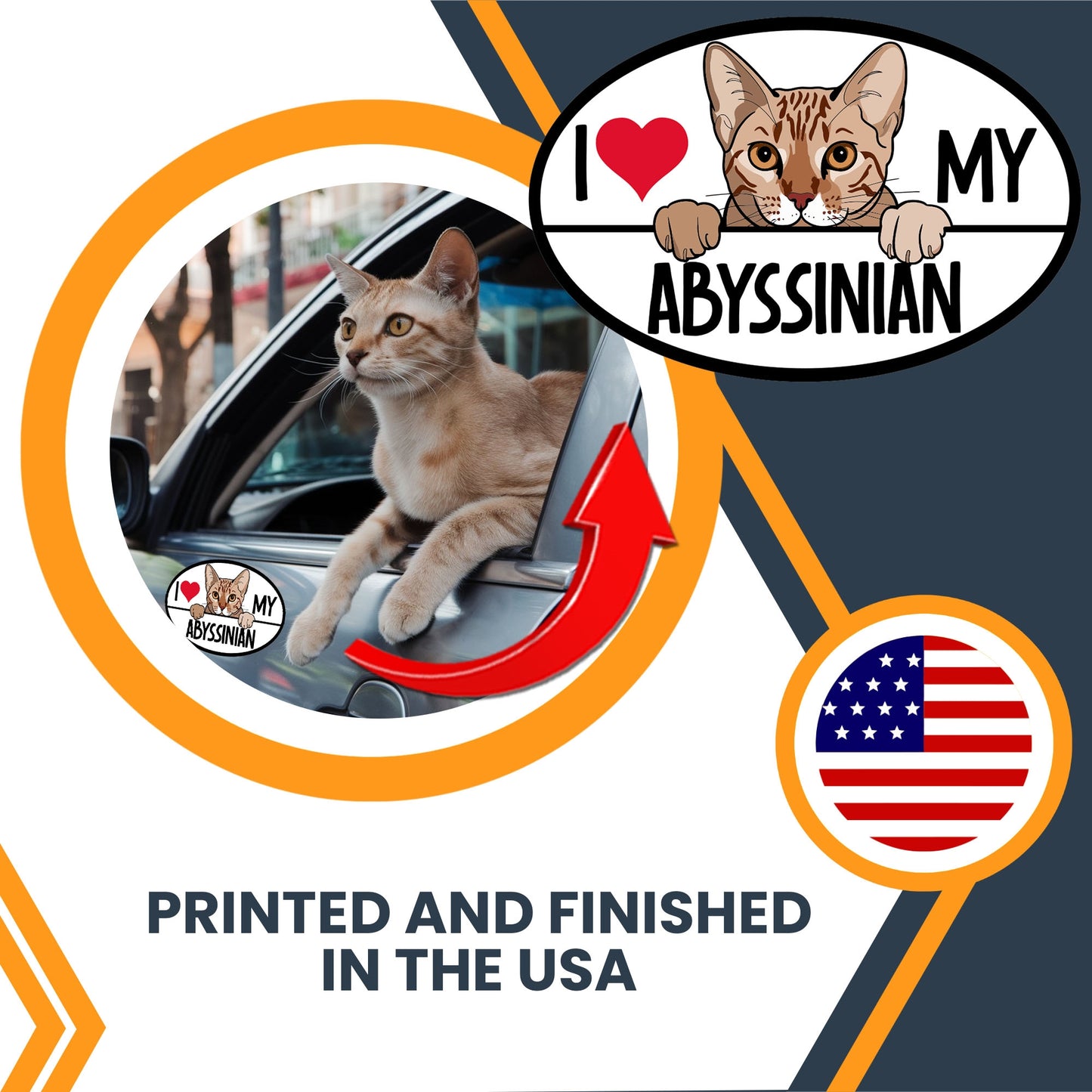 Magnet Me Up I Love My Abyssinian Cat Breed Car Magnet Decal, 4x6 Inches, Cute Peeking Cat Design Bumper Magnet, Feline Car Decal, Pet Lover Gifts