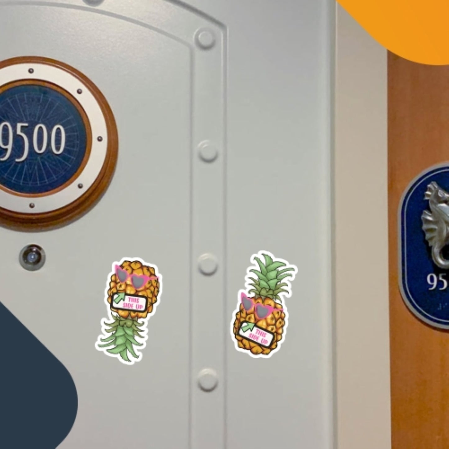 Magnet Me Up Combo 2 Pk This Side Up Right Side Up and Upside Down Pineapple with Sunglasses Magnet Decal, 4x6 Inch, Automotive Magnet for Car, Truck, SUV, Cruise Ship Door or Any Magnetic Surface