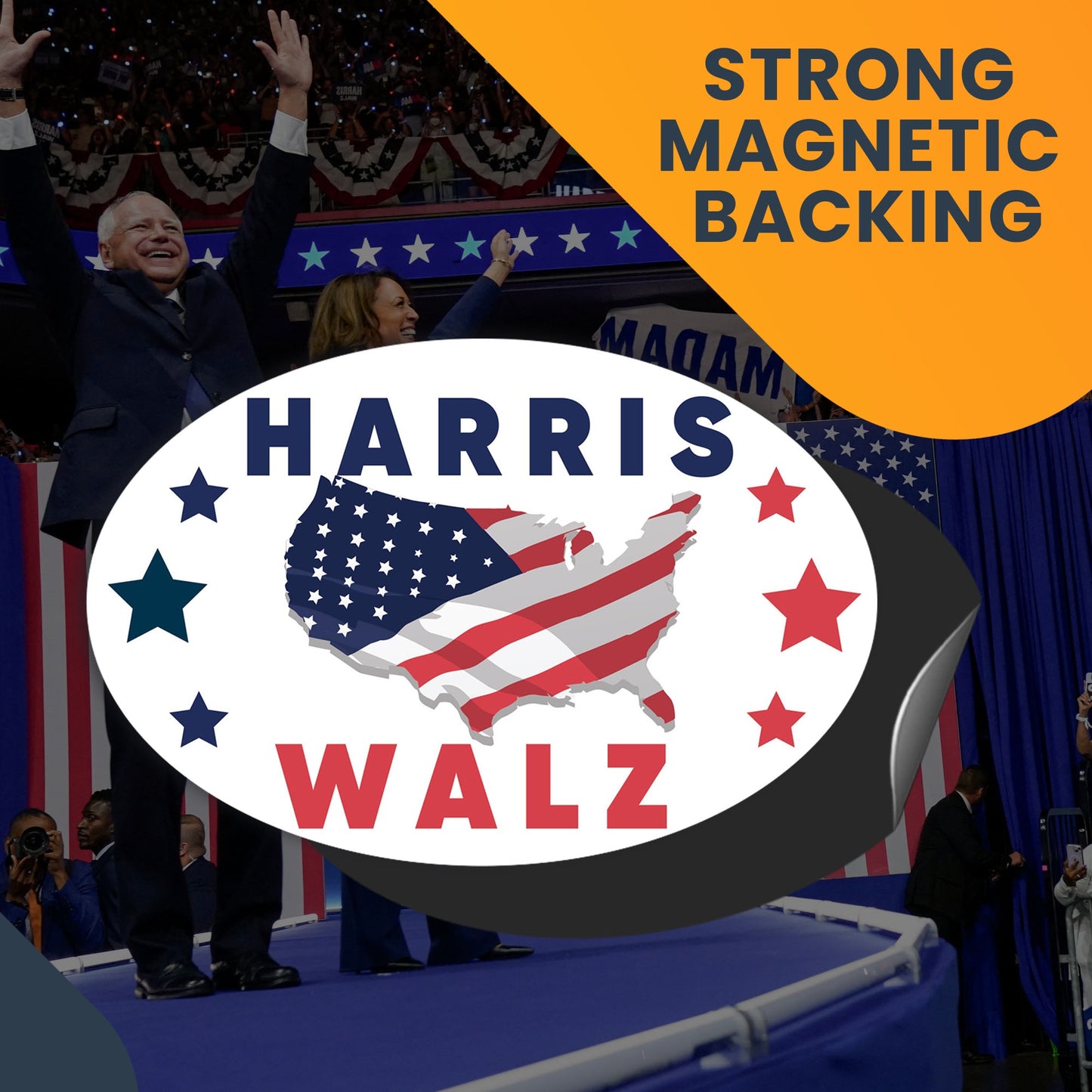 Magnet Me Up Kamala Harris Tim Walz Walts Election Magnetic Decal, American Flag, 4x6 Inch Oval, for President 2024, Political Campaign Souvenir, Democrat, Any Magnetic Surface, Crafted in USA