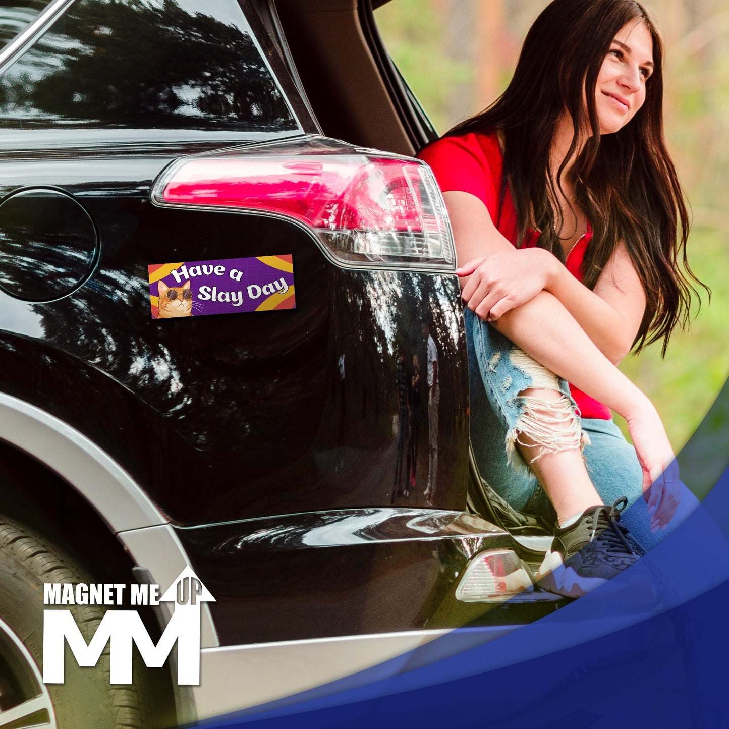 Magnet Me Up "Have a Slay Day" Magnetic Decal for Cars, Trucks & SUV 3x8 Inch Funny Car Magnet with Cool Cat Design, Cute & Sassy Auto Accessory, Full-Color UV Printed Weatherproof Vinyl, Made in USA