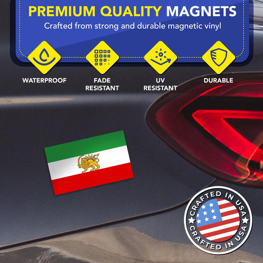Magnet Me Up Iran Lion Flag Car Magnet 3x5 Inch, Pre Revolution Lion and Sun Persian Flag Bumper Magnet, Weatherproof Full-Color Magnetic Decal for Car, Trucks & SUV Fridge Accessory, Made in USA