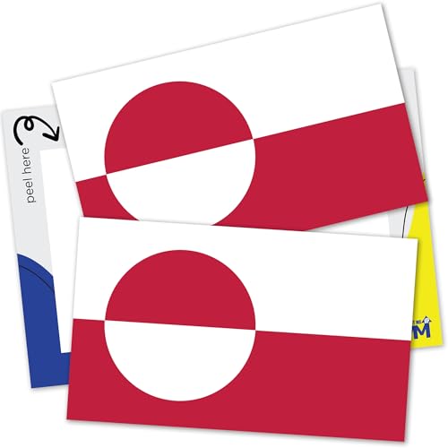 Greenland Flag Sticker Decal - 3x5 Inches, 2 Pack, Weatherproof Vinyl Bumper Sticker for Cars, Trucks, Laptops & Water Bottles – Full Color UV Printed, Durable Outdoor Adhesive, Made in USA