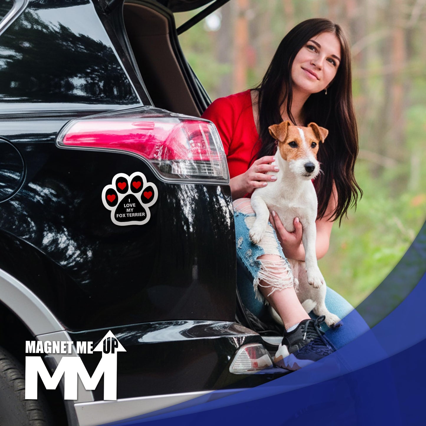 Magnet Me Up I Love My Fox Terrier Car Magnet - 5x5 Inches Pawprint Shape Magnetic Decal for Cars, Trucks and SUVs, Ideal Gift for Dog Lovers, Weatherproof Vinyl UV Printed Full-Color, Made in USA