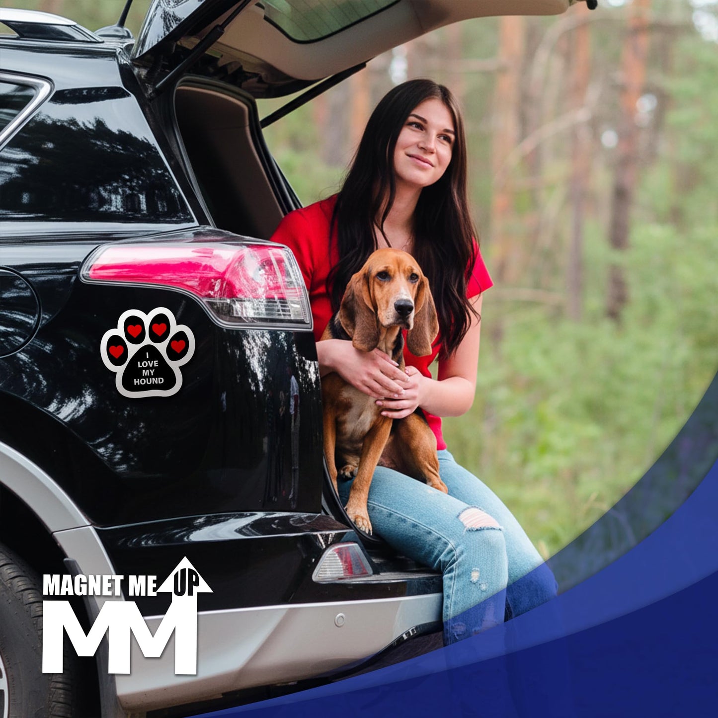 Magnet Me Up I Love My Hound Pawprint Shape Car Magnet - 5 Inches Magnetic Decal for Cars, Trucks and SUVs, Ideal Gift for Dog Lover Accessory, Full-Color UV Printed Weatherproof Vinyl, Made in USA