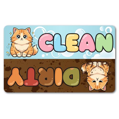 Magnet Me Up Clean Dirty Dishwasher 5x3 Inches - Rectangle Magnetic Decal Cute Cat Reversible Dishwasher Sign, Full-Color UV Printed, Kitchen Magnet Accessory, Durable Weatherproof Vinyl Made in USA