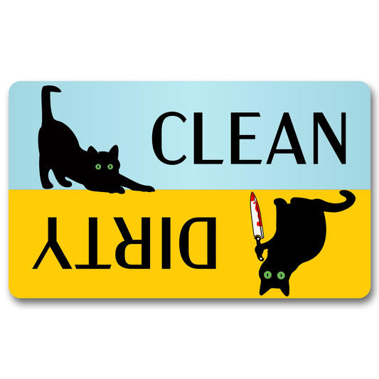 Magnet Me Up Dirty Clean Dishwasher Magnet 5x3 Inches - Cute Cat Reversible Sign Magnetic Decal for Kitchen Indicator Accessory, Full-Color UV Printed Vinyl, Durable Weatherproof, Made in USA