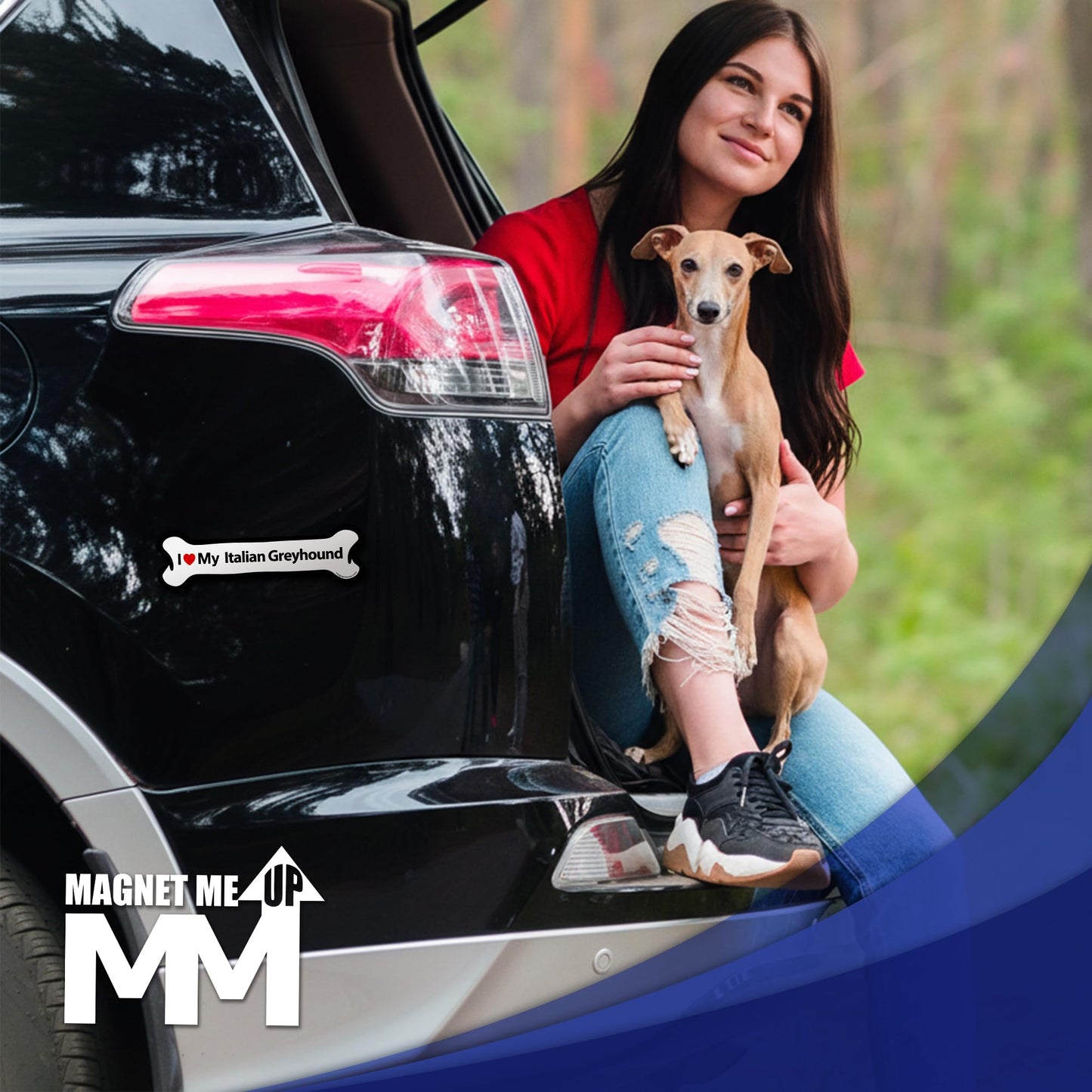 Magnet Me Up I Love My Italian Greyhound Car Magnet - 2x7 Inches Bone-Shaped Magnetic Decal for Cars, Trucks and SUVs, Ideal Gift for Dog Lover, Full Color Weatherproof Durable Vinyl, Made in USA