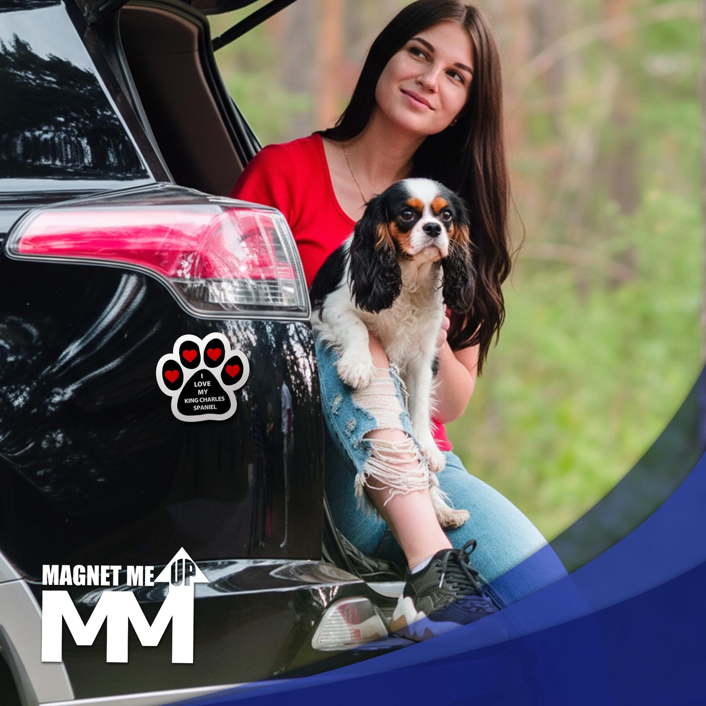 Magnet Me Up I Love My King Charles Spaniel Pawprint Shape Car Magnet - 5 Inches Magnetic Decal for Cars, Trucks and SUVs, Ideal Gift Dog Lover, Full-Color Weatherproof Durable Vinyl, Made in USA