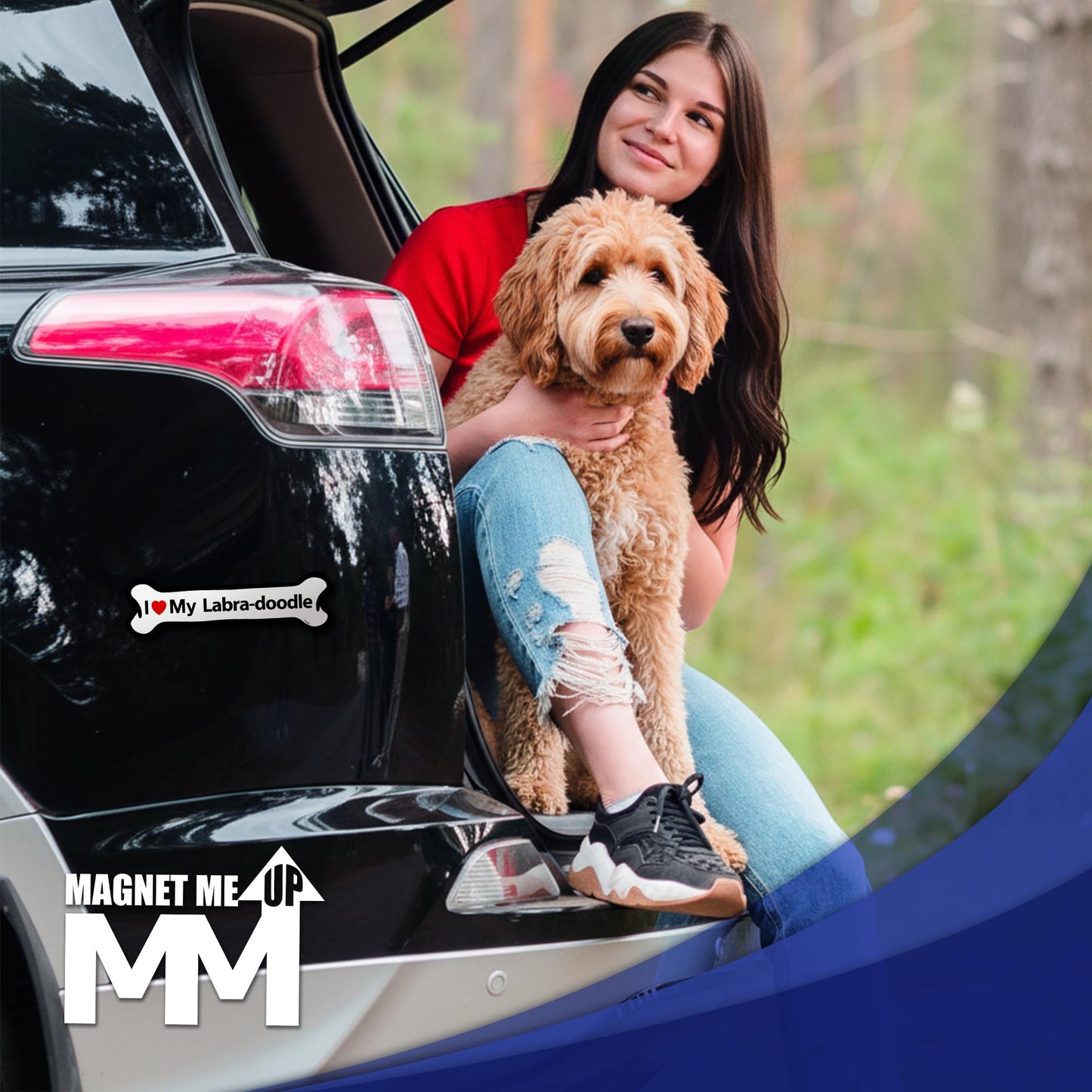Magnet Me Up I Love My Labra-Doodle 2x7 Inches Bone-Shaped Car Magnet - Ideal Gift for Dog Lover Magnetic Decal for Cars, Trucks and SUVs, Vinyl Weatherproof Full-Color UV Printed, Made in USA