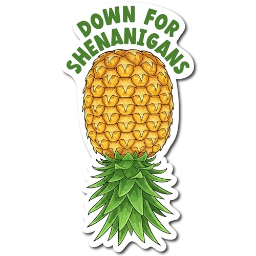 Magnet Me Up 4x6 Upside Down Pineapple Magnetic Decal - ?Down for Shenanigans? Funny Swinger Symbol Cruise Door Magnet, Waterproof Outdoor Refrigerator Magnet, UV Printed, Made in USA