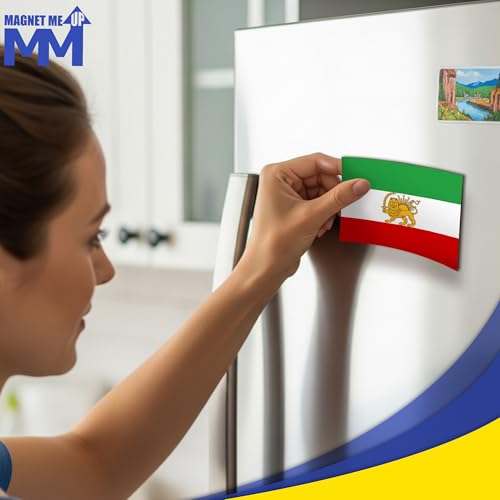 Magnet Me Up Iran Lion Flag Car Magnet 3"x5", 2 Pack, Pre Revolution Lion and Sun Persian Flag Magnetic Decal, Weatherproof Full-Color- forCar, Trucks & SUV Fridge Accessory, Made in USA