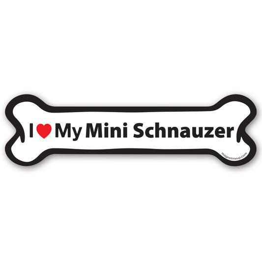 Magnet Me Up I Love My Mini Schnauzer 2x7 Inches Car Magnet - Bone Shape Magnetic Decal for Cars, Trucks and SUVs Ideal Gift for Dog Lover, Full-Color UV Printed, Weatherproof, Made in USA