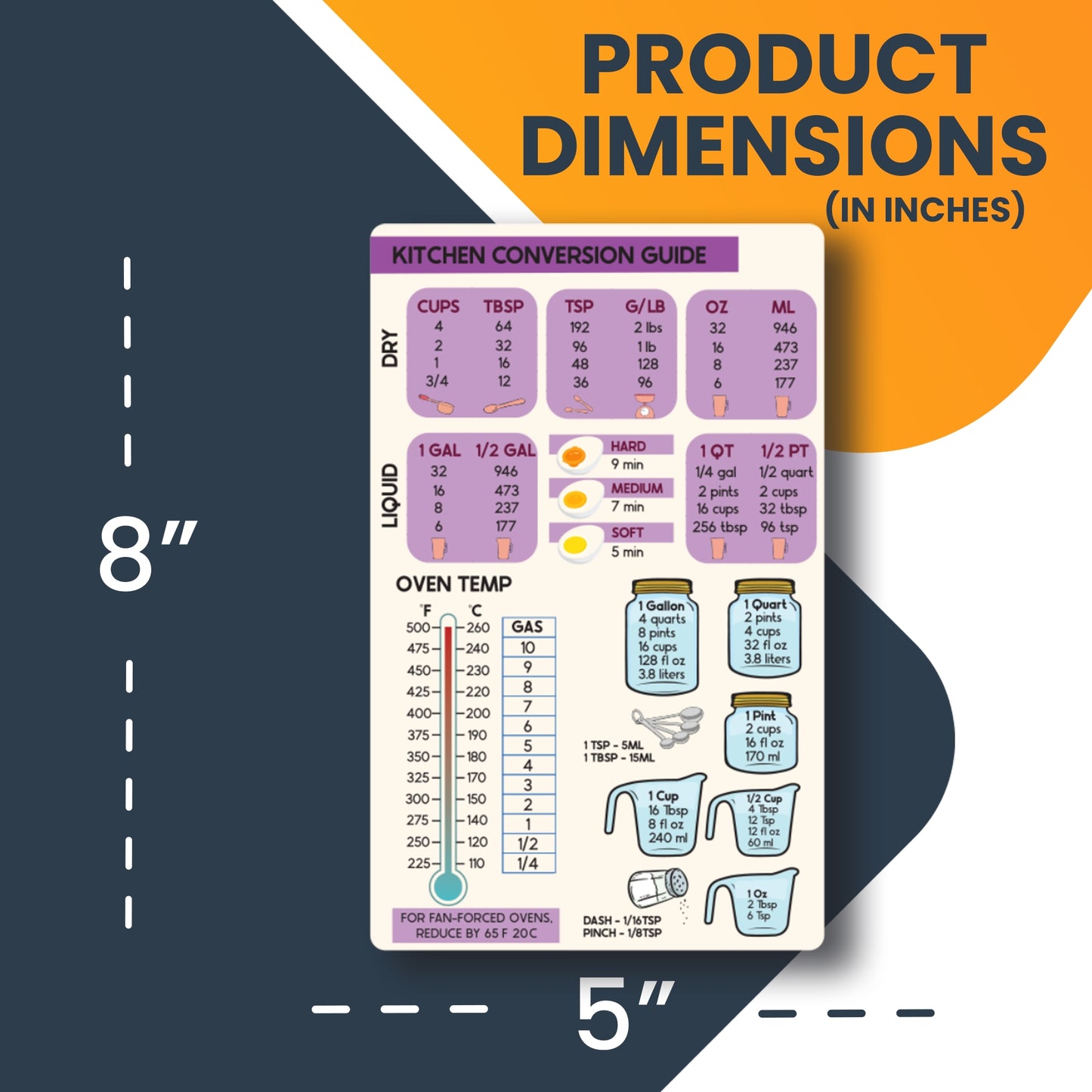 Magnet Me Up Large Purple Kitchen Conversion Chart, 5x8 Magnet Decal, Cute Baking Gift and Measurement Recipe Accessory, Perfect for Refrigerator, Dishwasher or Any Other Magnetic Surface