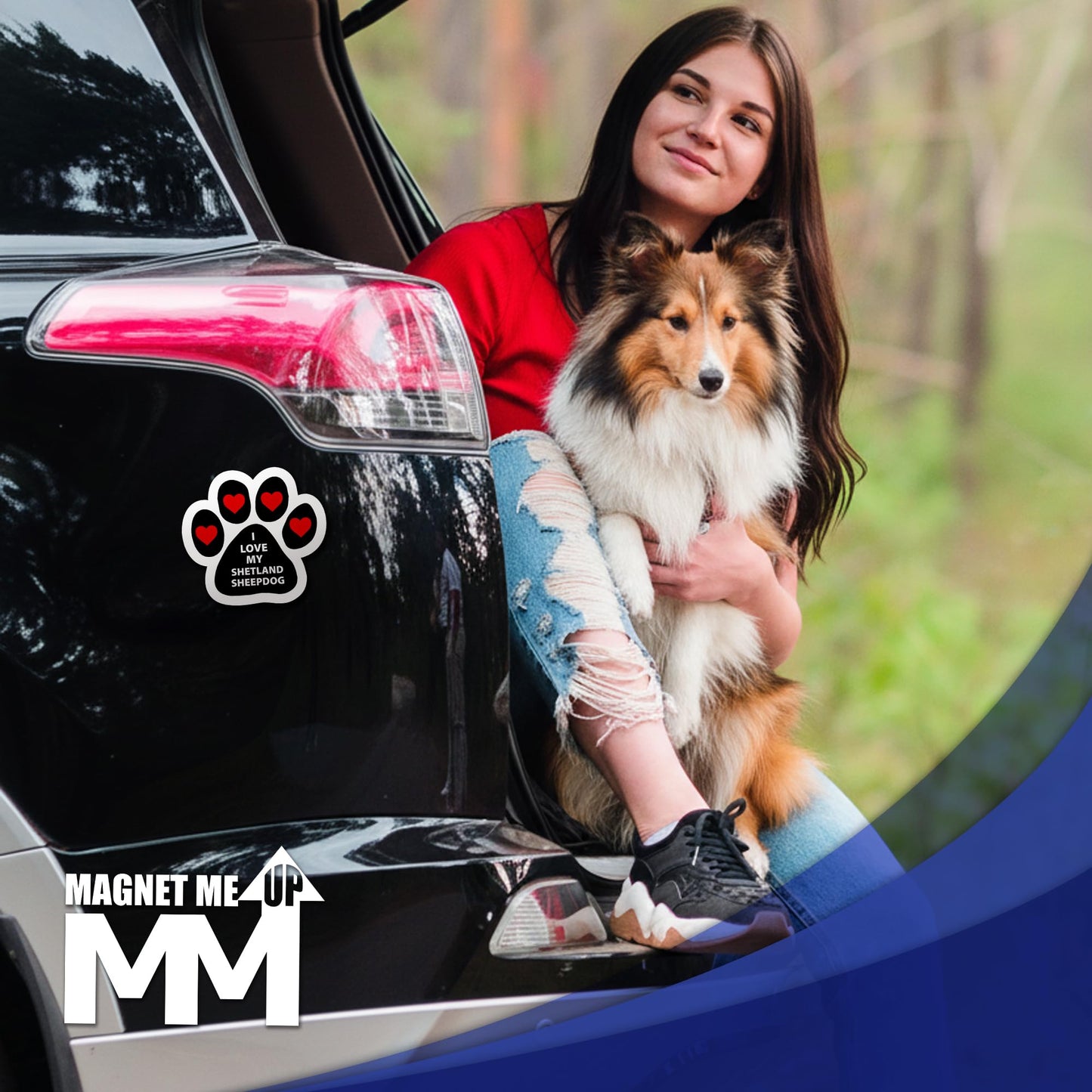 Magnet Me Up I Love My Shetland Sheepdog Car Magnet Pawprint-Shaped 5 Inches - Magnetic Decal for Cars, Trucks and SUVs, Ideal Gift for Dog Lovers, Vinyl UV-Printed Weatherproof, Crafted in USA