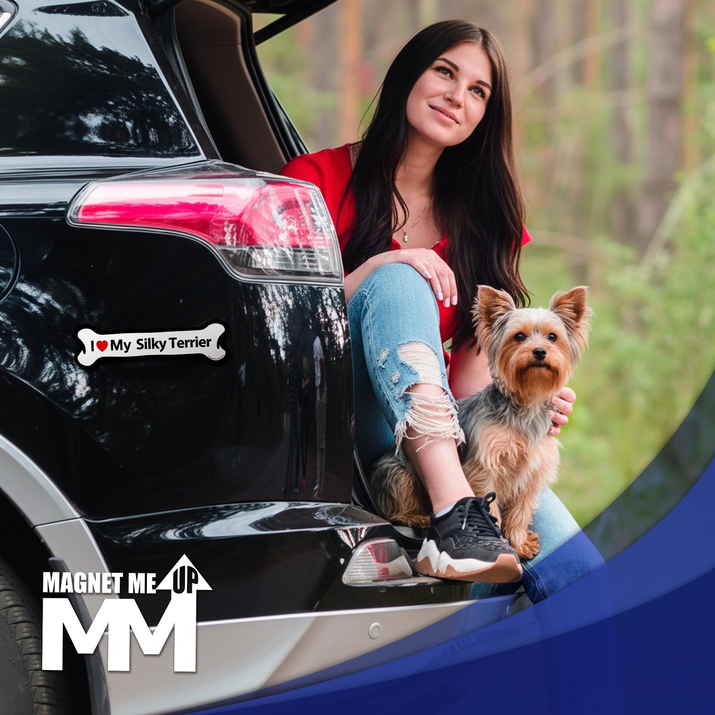 Magnet Me Up I Love My Silky Terrier Car Magnet 2x7 Inches Bone-Shaped - Magnetic Decal for Cars, Trucks & SUVs, Ideal Dog Lover Gift, Waterproof Outdoor Durable UV-Printed Vinyl, Crafted in USA
