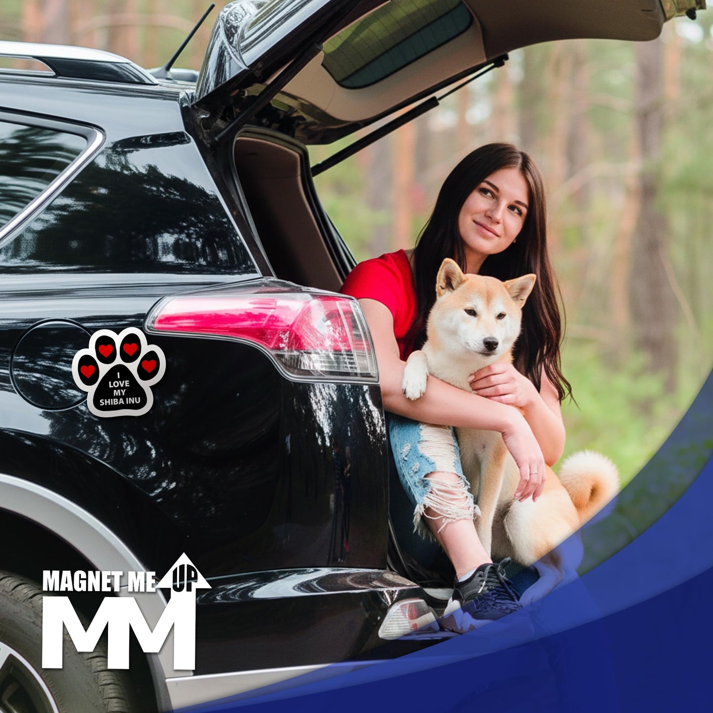 Magnet Me Up I Love My Shiba Inu Car Magnet - 5 Inches Magnetic Decal for Cars, Trucks and SUVs, Pawprint Shape Ideal Dog Lover Gift, Waterproof Outdoor, Full-Color UV Printed, Crafted in USA