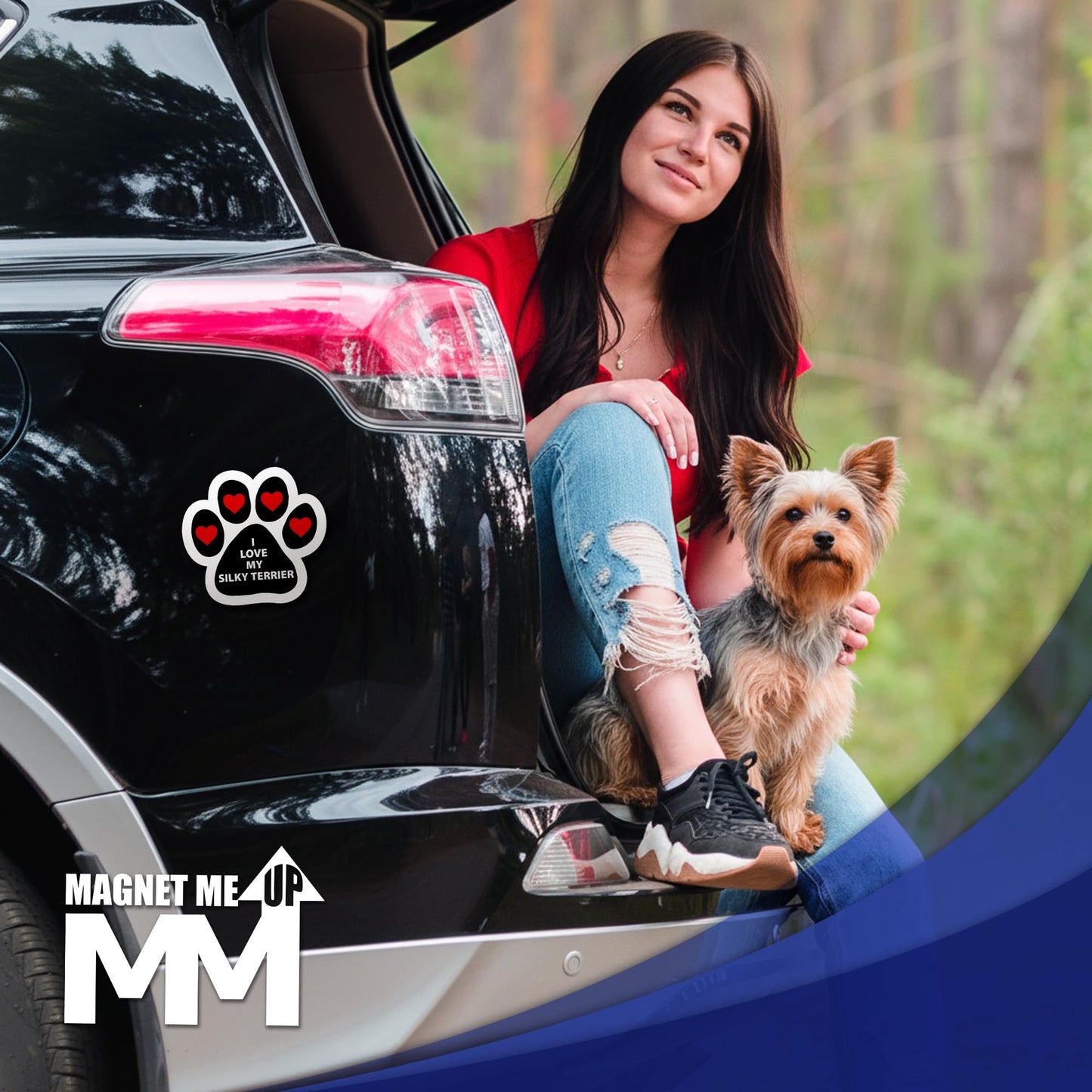Magnet Me Up I Love My Silky Terrier Car Magnet 5 Inches Pawprint-Shaped - Magnetic Decal for Cars, Trucks & SUVs, Ideal Dog Lover Gift, Waterproof Outdoor Durable UV-Printed Vinyl, Crafted in USA