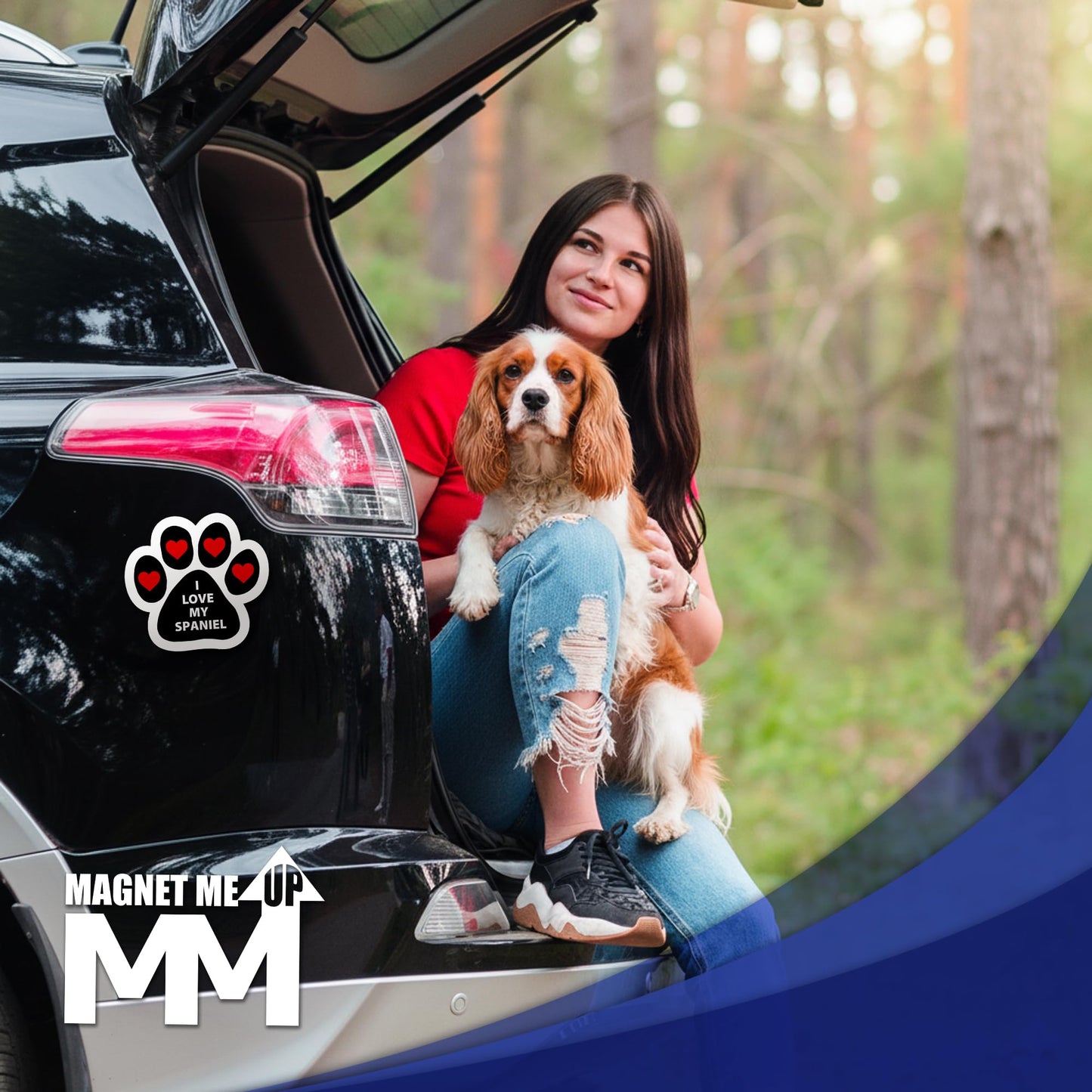 Magnet Me Up I Love My Spaniel Car Magnet - 5" Pawprint-Shaped Magnetic Decal for Cars, Trucks and SUVs, Gift for Dog Lover, Waterproof, Durable, Outdoor UV- Printed Accessory Vinyl, Crafted in USA