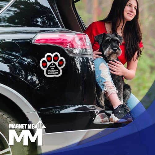 Magnet Me Up I Love My Standard Schnauzer 5 Inches Pawprint-Shaped - Magnetic Decal for Cars, Trucks and SUVs, Ideal Gift for Dog Lover, Car Magnet Accessory, Weatherproof UV-Printed, Crafted in USA