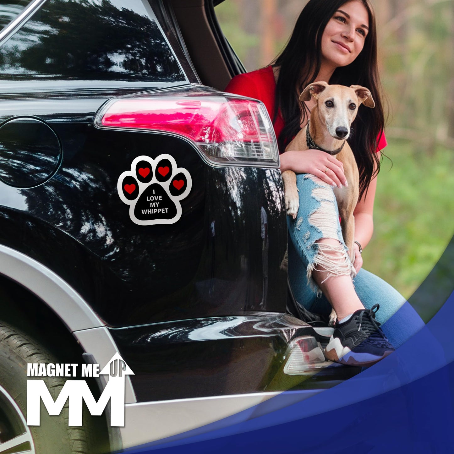 Magnet Me Up I Love My Whippet Dog Pawprint 5" Car Magnet - Ideal Accessory Gift for Dog Lovers, Magnetic Decal for Cars, Trucks & SUVs, Weatherproof UV Printed Full-Color Vinyl, Crafted in USA