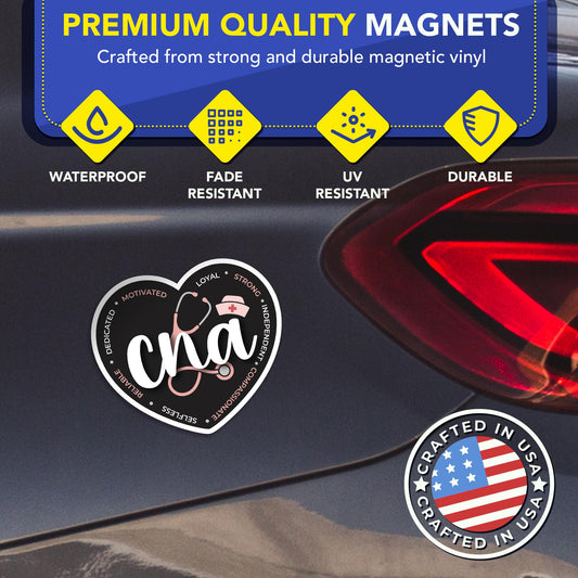 Magnet Me Up CNA (Certified Nursing Assistant) Car Magnet - 5" x 5" Heart Shaped Magnetic Decal for Cars and Lockers, Ideal Accessory Gift, Full Color UV-Printed, Vinyl, Crafted in USA
