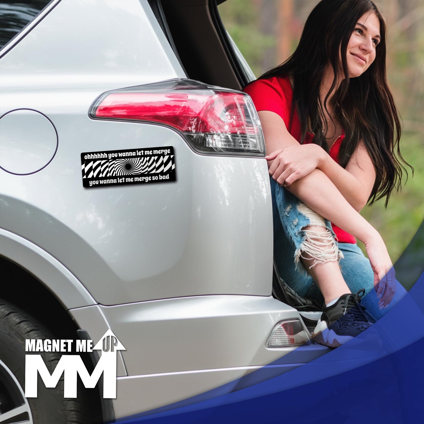 Magnet Me Up Ohhhhh You Wanna Let Me Merge 3x8 Inches Car Magnet - Funny Magnetic Decal for Cars, Trucks and SUVs, Optical Illusion Swirl Accessories Weatherproof UV Printed, Crafted in USA