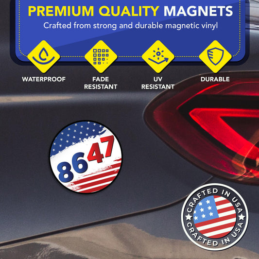 Magnet Me Up 8647 Car Magnet Anti-Trump Political Magnet for Cars, Truck, SUV- 5" Round Magnetic Vinyl, American Flag Background, Protest Magnet, UV Printed, Weatherproof, Crafted in USA