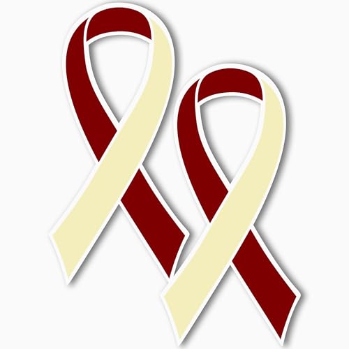 Magnet Me Up Head and Neck Cancer Awareness Burgundy and Ivory Ribbon Magnet Decal, 3.5x7 Inches, 2 Pack Heavy Duty Magnet for Car Truck SUV, Showing Support or Fundraising, Crafted in USA