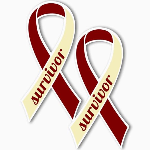 Magnet Me Up Support Head and Neck Cancer Survivor Burgundy and Ivory Ribbon Magnet Decal, 3.5x7 Inches, 2 Pack Magnet for Car Truck SUV, Celebration of Strength, Admiring Survivors, Crafted in USA