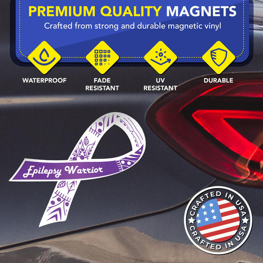 Magnet Me Up Epilepsy Awareness Ribbon Car Magnet, 3.5"x7" Magnetic Decal for Cars, Trucks and SUVs, Purple Epilepsy Warrior Ribbon Automotive Accessory Gift, UV Printed, Crafted in USA