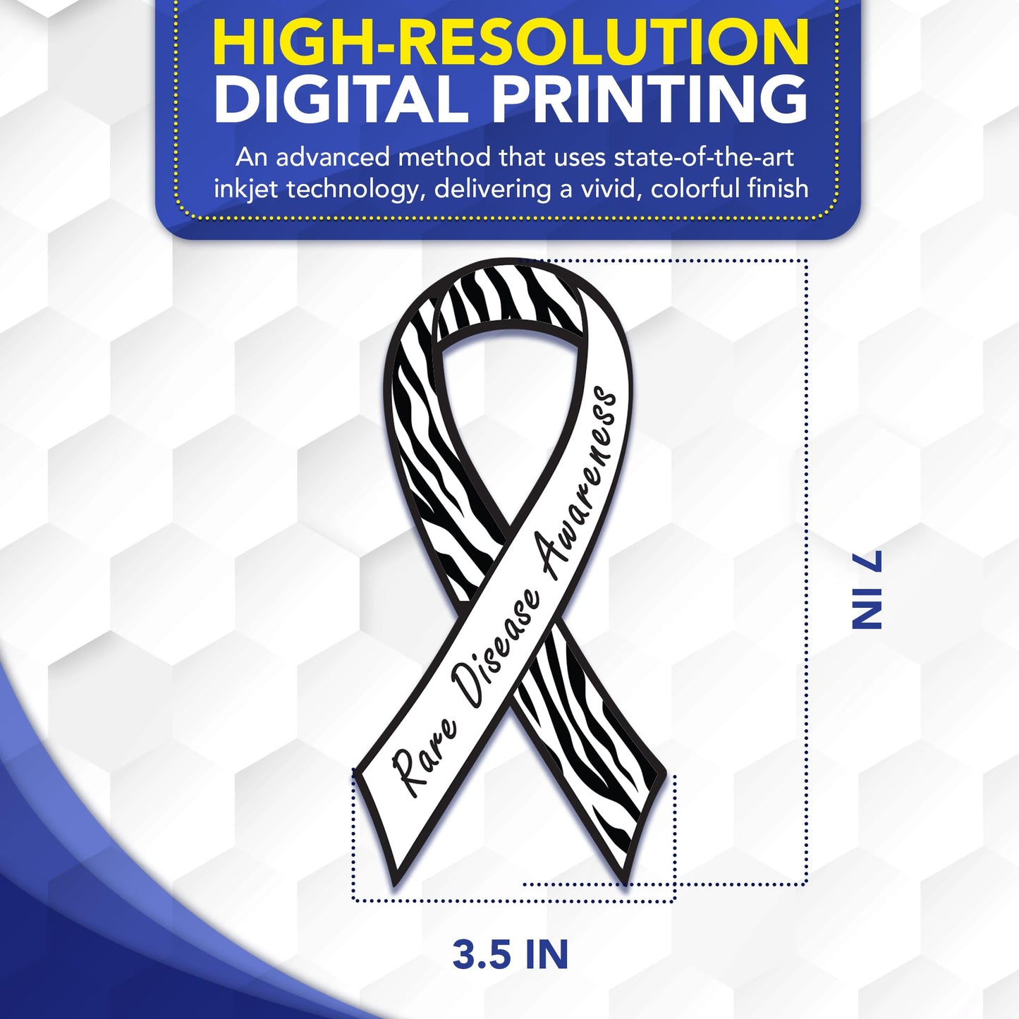 Magnet Me Up Rare Disease Awareness Ribbon Car Magnet, 3.5"x7" Zebra Print Magnetic Decal for Vehicles, Refrigerators, & Lockers, Automotive Accessory Gift for Support, Vinyl, Crafted in USA