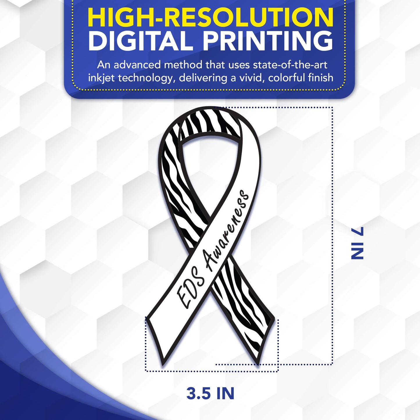 Magnet Me Up Ehlers-Danlos Syndrome (EDS) Awareness Car Magnet, 3.5"x7" Zebra Print Ribbon Magnetic Decal for Cars, Trucks and SUVs, EDS Support Heavy Duty Accessory, UV Printed, Crafted in USA