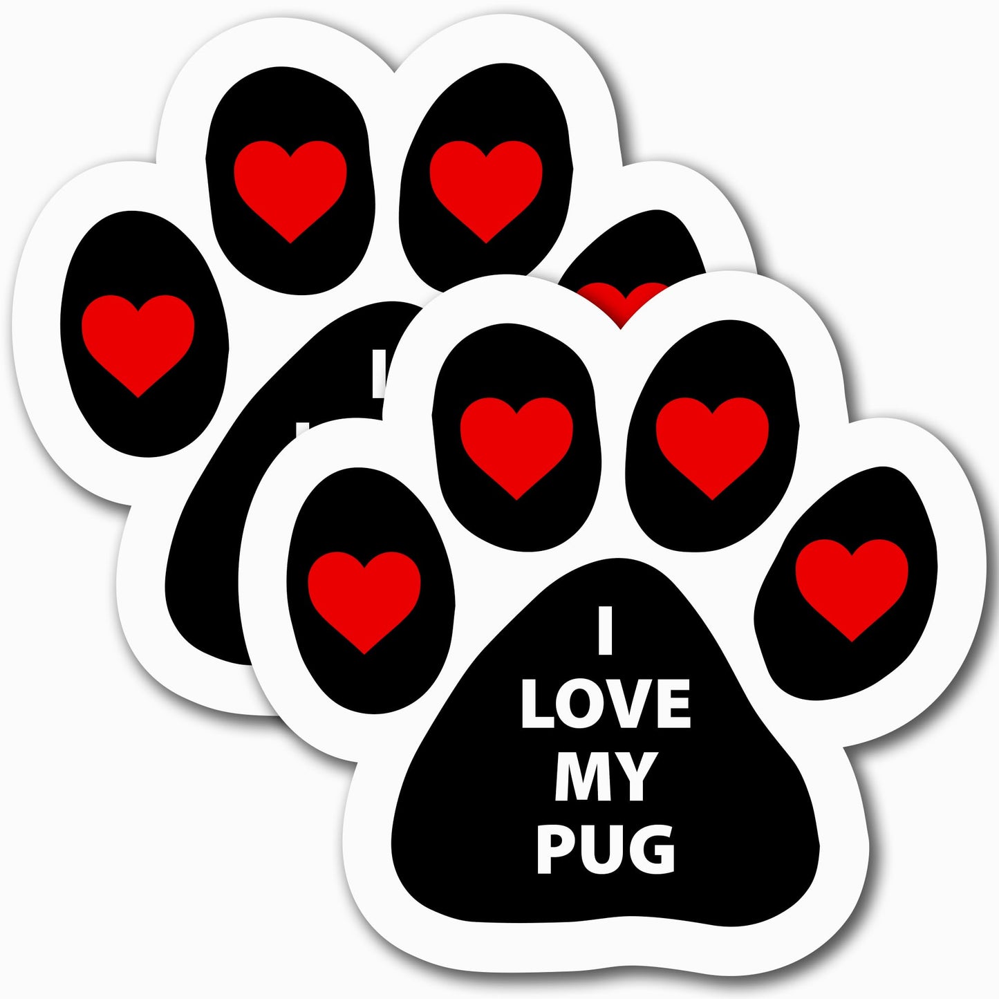 Magnet Me Up I Love My Pug Pawprint Magnet Decal, 5 Inch, 2 Pack, Heavy Duty Automotive Accessory, Magnet for Cars, Trucks and SUVs, UV-Printed, Vinyl, Crafted in USA