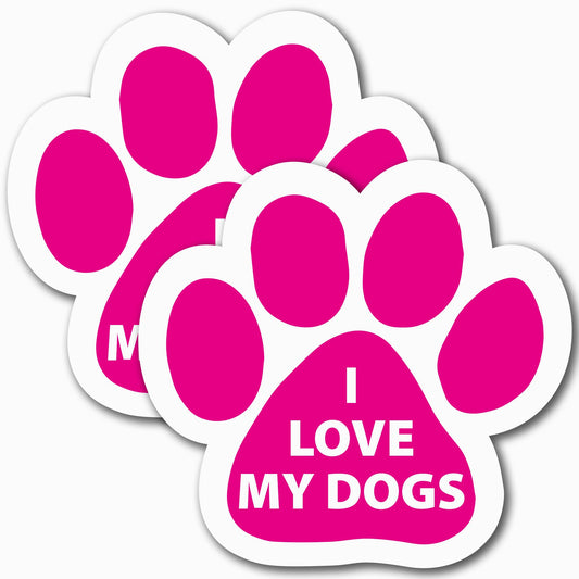 Magnet Me Up I Love My Dogs Pink Pawprint Magnet Decal, 5 Inch, 2 Pack, Heavy Duty Automotive Accessory Magnet for Cars, Trucks, and SUVs, UV- Printed, Vinyl, Crafted in USA