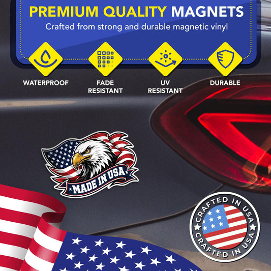 Magnet Me Up Made in USA Patriotic Eagle Car Magnet, 4"x6" Magnetic Decal for Vehicles, American Flag Bald Eagle, Patriotic Bumper Accessory, UV Printed Weatherproof Vinyl, Crafted in the USA